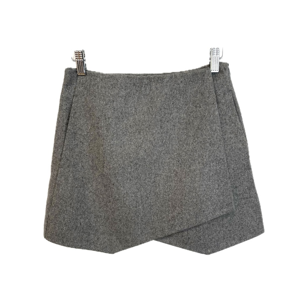 Vinivini Wool Blend Wrap Front A-Line Mini Skirt Size Small Solid Grey Preppy